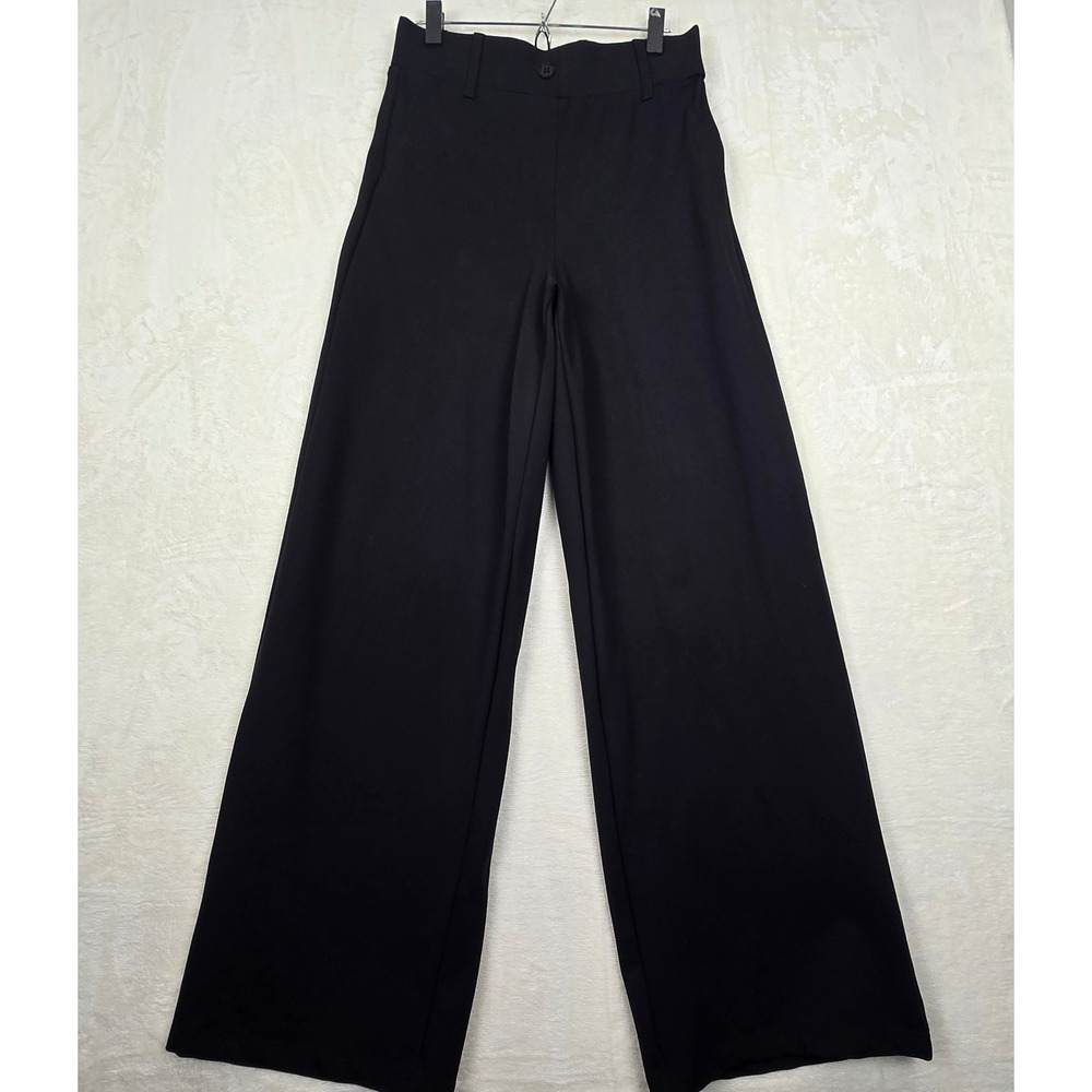 Betabrand Black Wide Leg Dress Pant Yoga Pants L Long High Rise B5608003-BLK